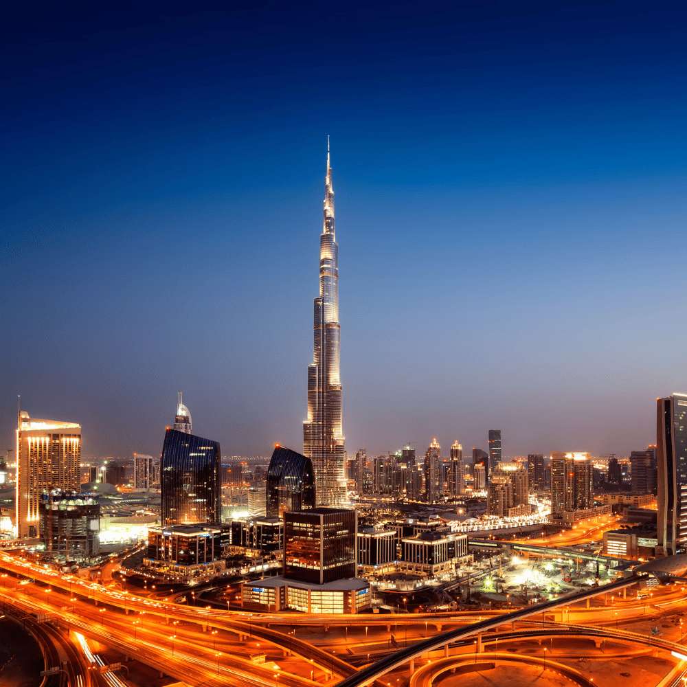 tallest skyscrapers and beautiful blue sky, Dubai, United Arab Emirates