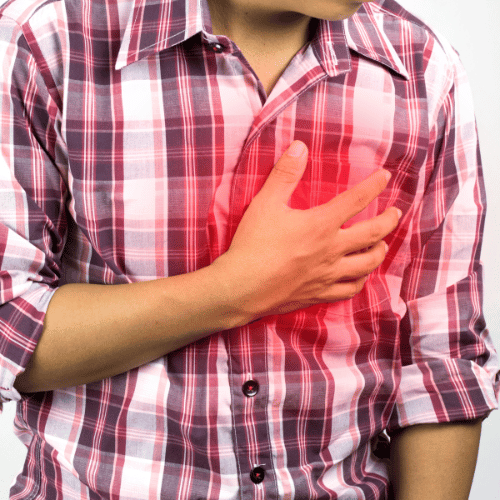 Construction Worker Suffering from Chest Pain, on White Background