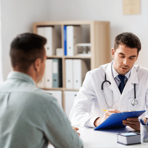 Doctor with Clipboard and Male Patient testing for yeast infection